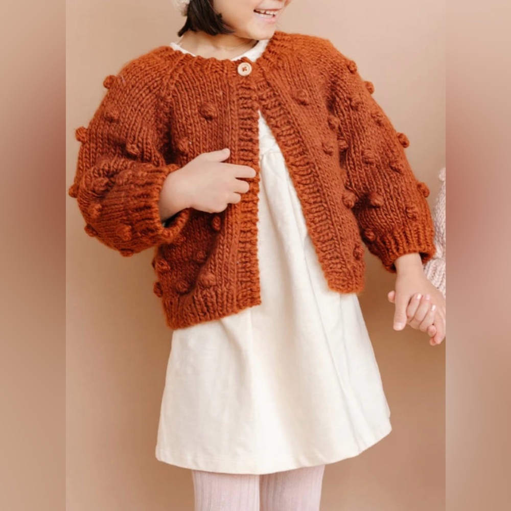 The Blueberry Hill Popcorn Acrylic Hand Knit Cardigan In Cinnamon 6-12 Months - Picture 9 of 9